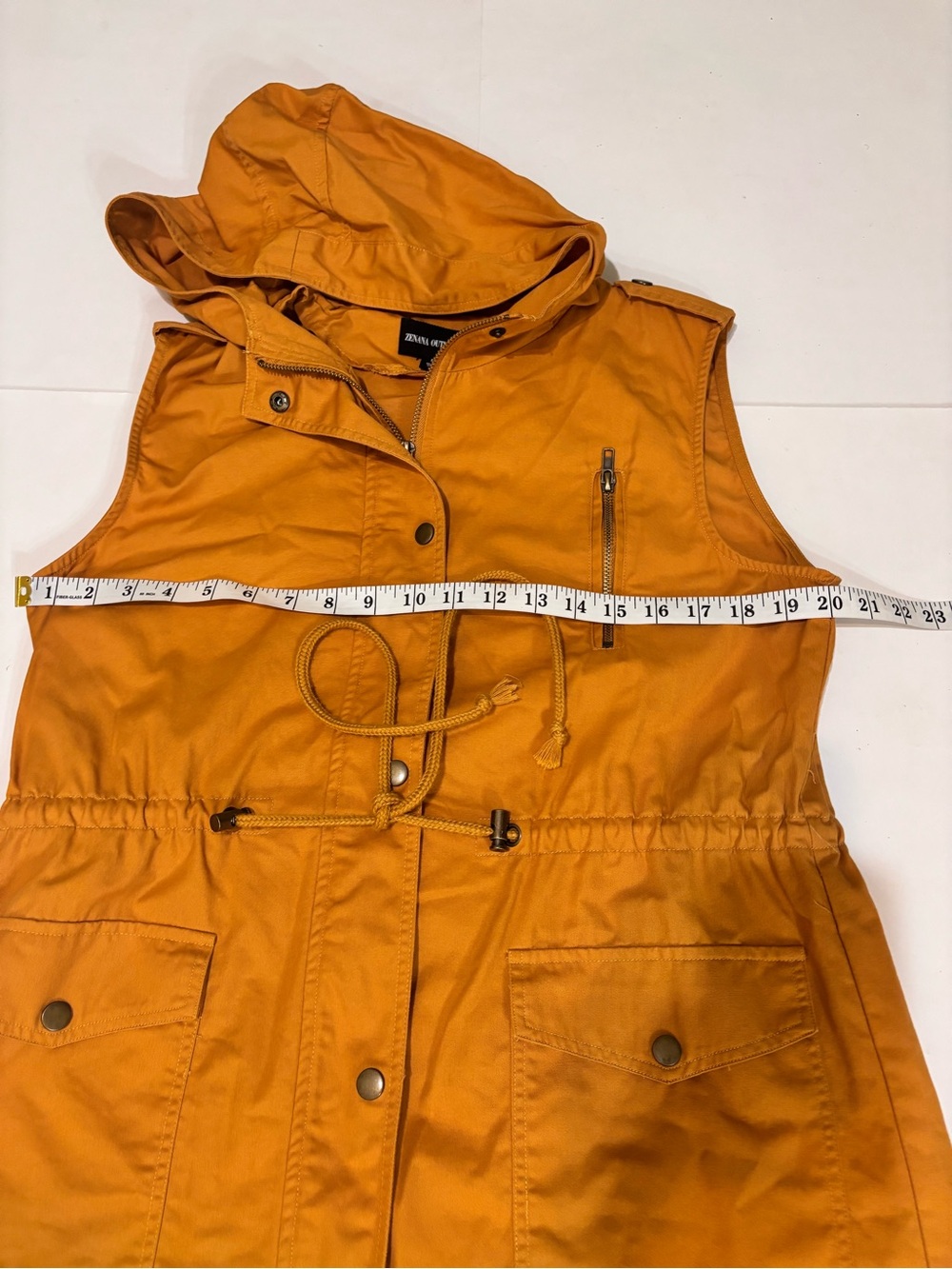 1. Zenana Outfitters Sleeveless Hooded Drawstring Vest - Orange - Picture 7 of 10